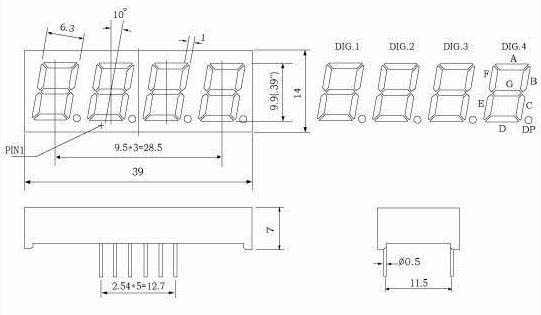 0.39インチ4桁数字ディスプレイ