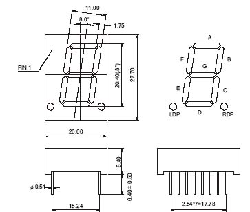 0.8 インチ数値 LED ディスプレイ (左右の DP 付き)