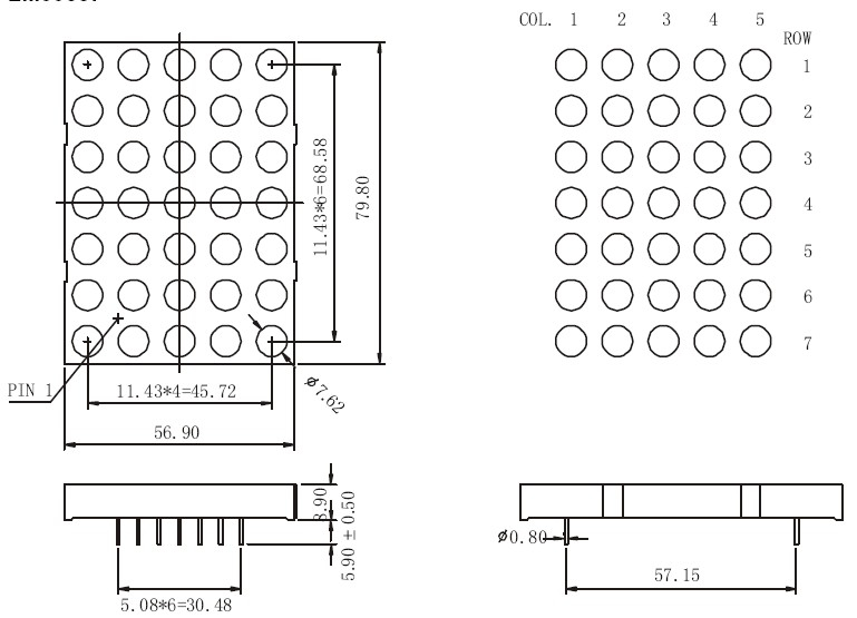 3 インチ 5x7 ドットマトリックス LED ディスプレイ