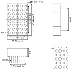3.4 インチ 5x8 デュアルカラー ドットマトリックス LED ディスプレイ