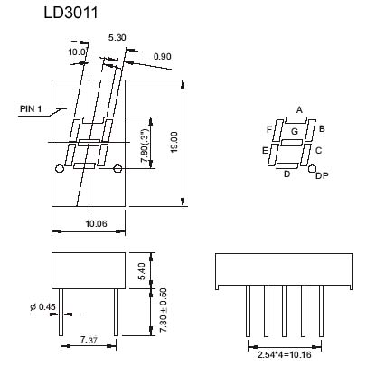 0.3インチ1桁LED 7セグメントディスプレイ