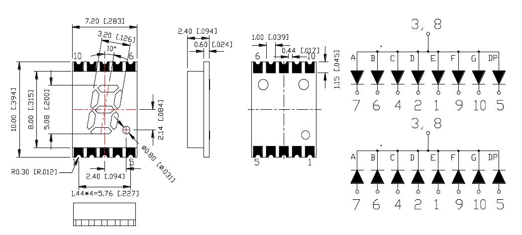 0.2 インチ 1 桁 7 セグメント超薄型 SMD ディスプレイ