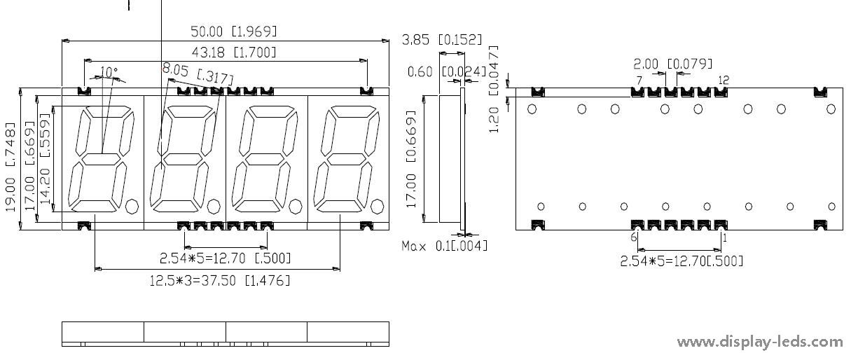 0.56 インチ 4 桁 7 セグメント SMD ディスプレイ
