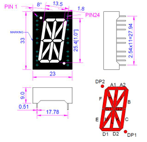 1.0 インチ赤色英数字 LED ディスプレイ