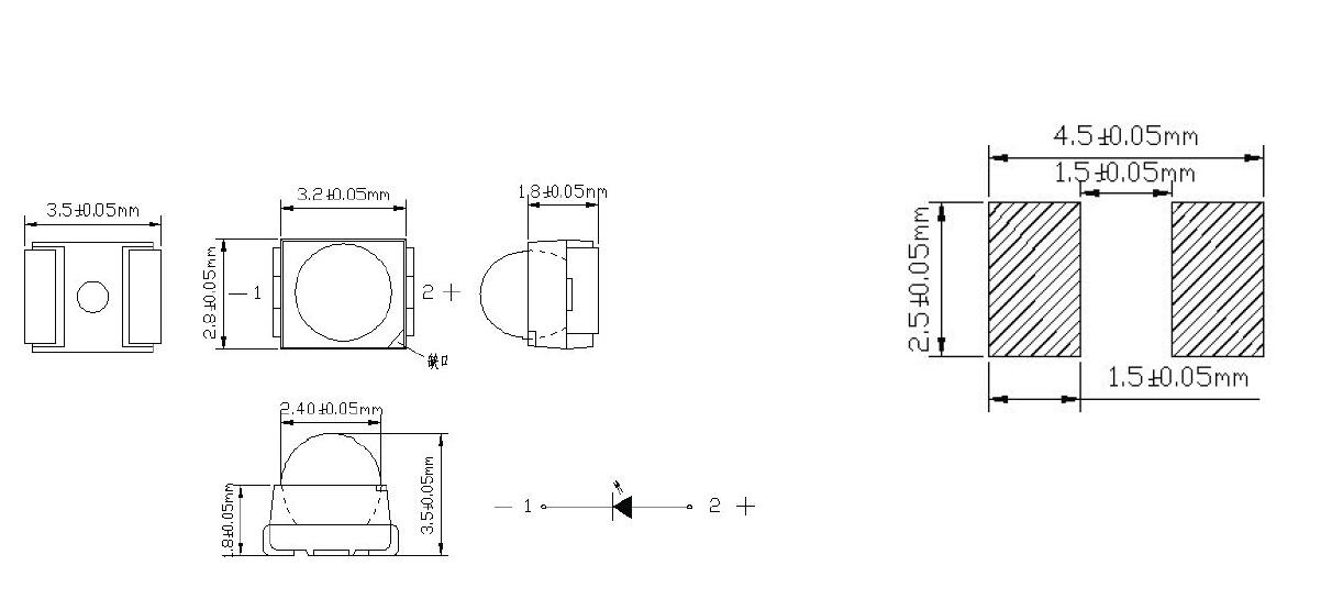 3528 SMD LED、30 度