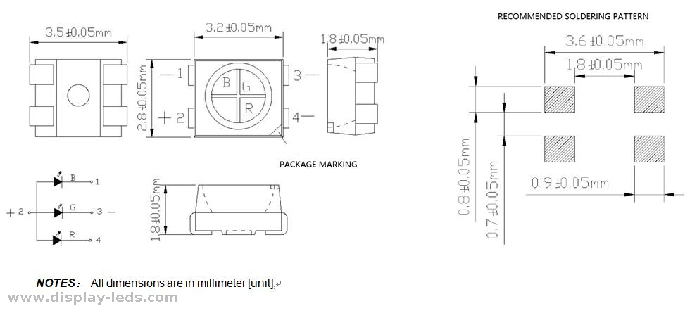 中国の専門メーカーからの RoHS 準拠 RGB 4 ピン 3528 SMD LED